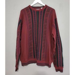 Mens Sweater Size XL Bachrach Coogi Style Black Red Purple Burgandy Stripes